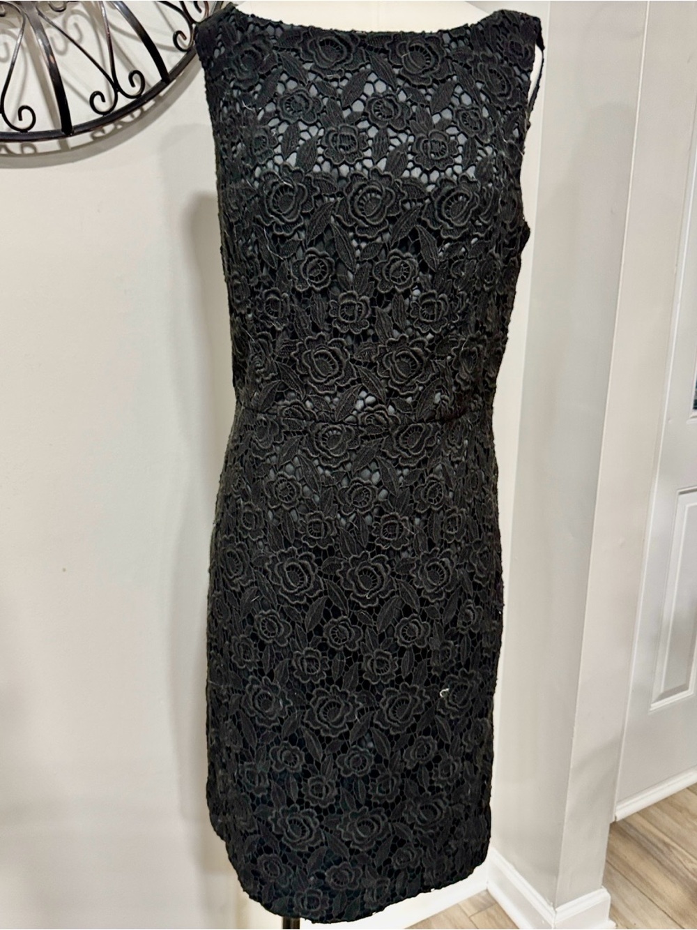 Black Crochet Lined Midi Dress Floral Lace Classic